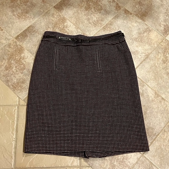 Ann Taylor Wool Brown Pink Polka Dot Belted A Line Skirt Size 16 Knee Length - Picture 3 of 11